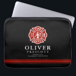 Capa Para Notebook Preto voluntário do símbolo da cruz maltesa do<br><div class="desc">Uma caixa preta temático do laptop do sapador-bombeiro feito sob encomenda costurou ao sapador-bombeiro voluntário.  A cruz maltesa é representante de sapadores-bombeiros americanos e de salvamento do fogo.</div>