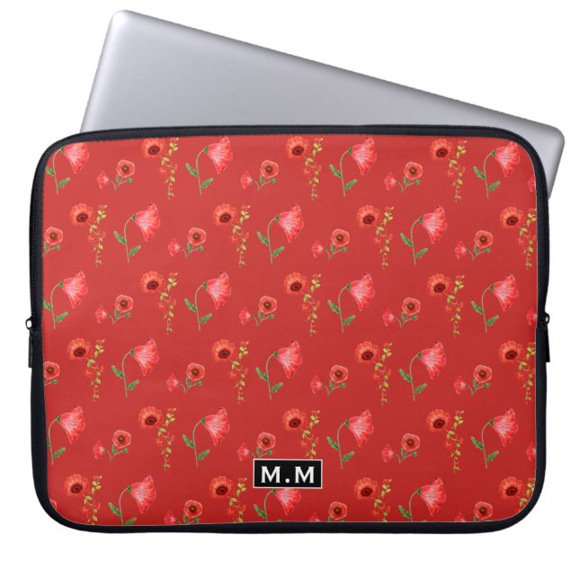 Capa Para Notebook Pretty Red Poppies Pattern Monogram (Frente)