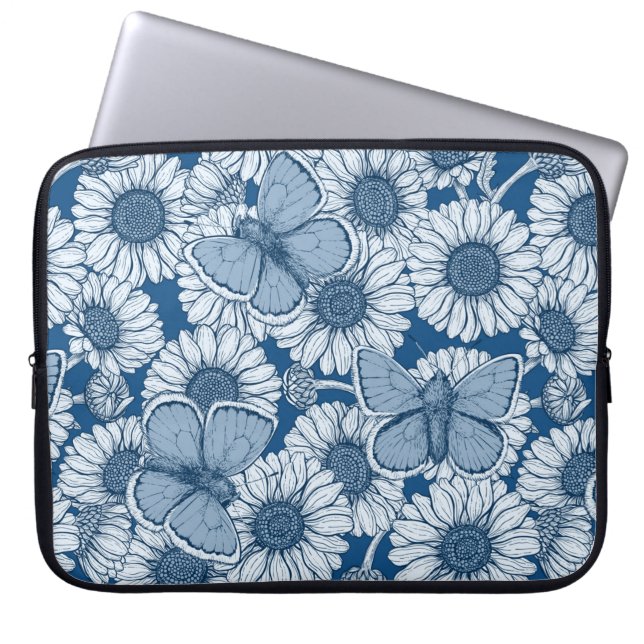 Capa Para Notebook Primavera azul, flores silvestres, margaridas (Frente)
