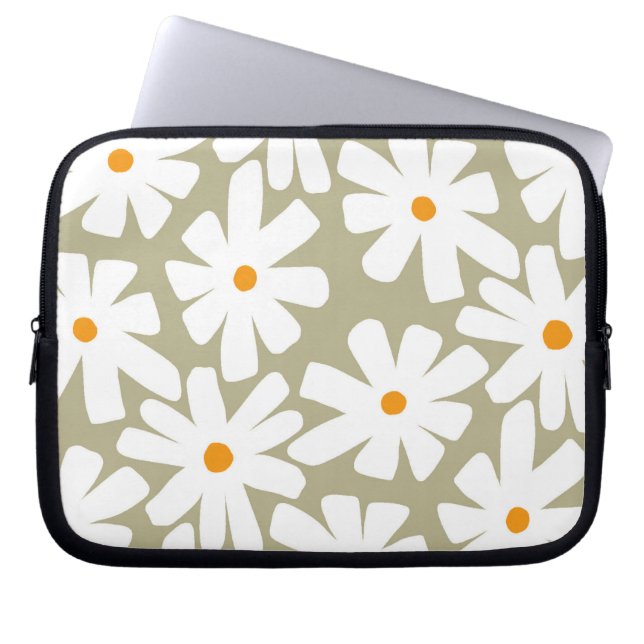 Capa Para Notebook Primavera daisies padrão retrógrado floral verde (Frente)