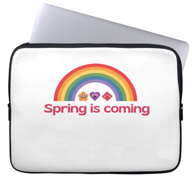 Capa Para Notebook Primavera está chegando um arco-íris feliz (Frente)
