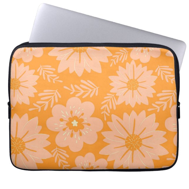 Capa Para Notebook Primavera Floral Retro Laranja Vibrante e Presente (Frente)