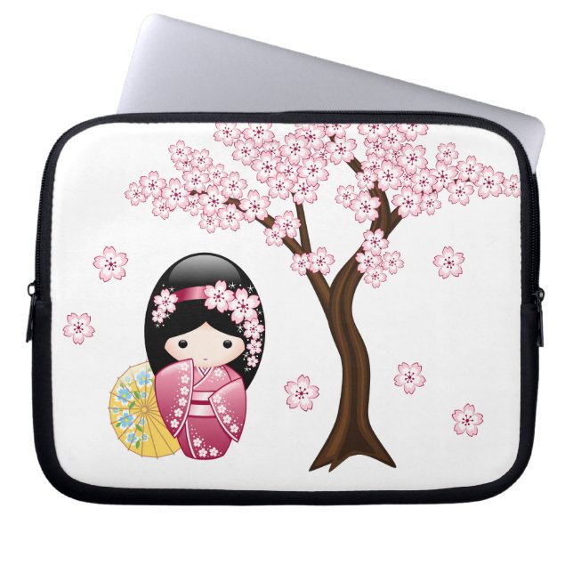 Capa Para Notebook Primavera Kokeshi Doll - Garota Geisha Japonesa Bo (Frente)