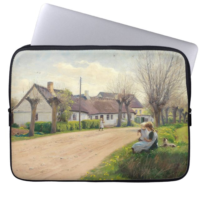 Capa Para Notebook Primavera na vila com garotas na estrada (Frente)