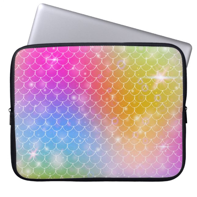 Capa Para Notebook Princesa sereia com balanças arco-íris kawaii (Frente)