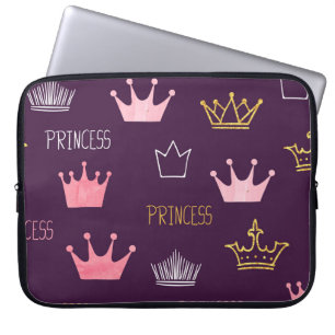 Capa Para Notebook Princesas coroas: padrão de brilho de aquarela.