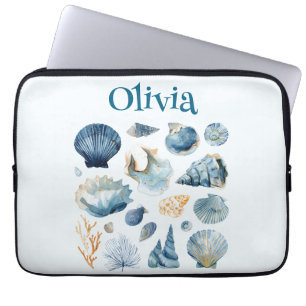 Capa Para Notebook Protetor de Laptop Blue Seashell Nome Personaliz