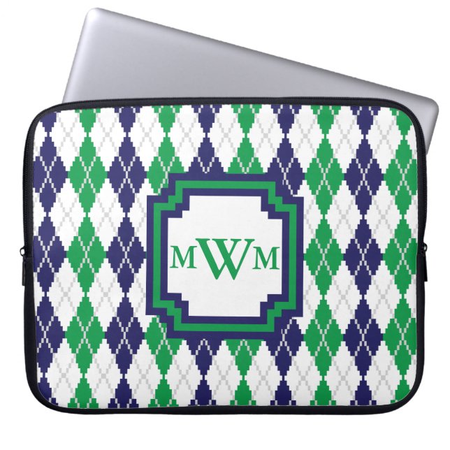 Capa Para Notebook Protetor de Laptop Verde Argyle (Frente)