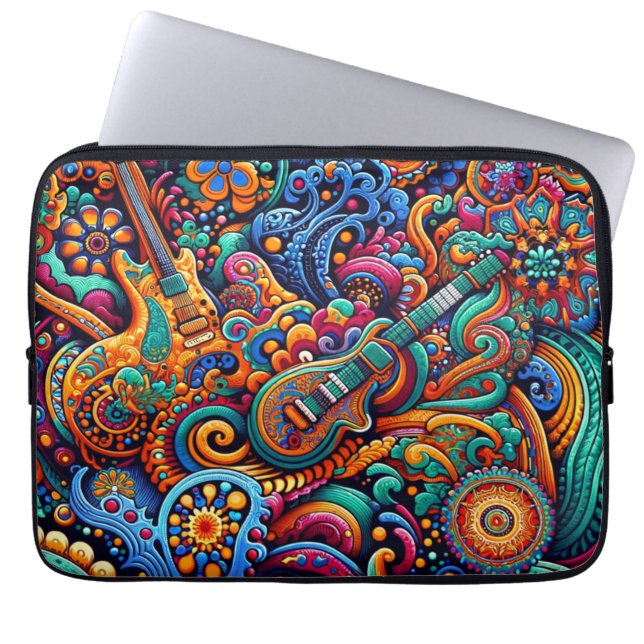 Capa Para Notebook Psychedelic Batik Guitar Arte Colorida Música Retr (Frente)