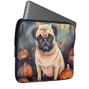 Capa Para Notebook Pug de Halloween com Abóboras Assustadoras