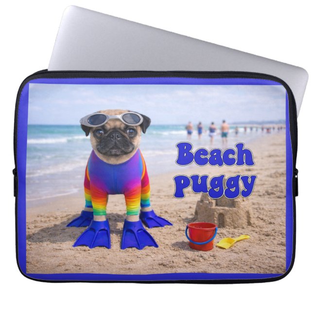 Capa Para Notebook Pug de Praia (Frente)