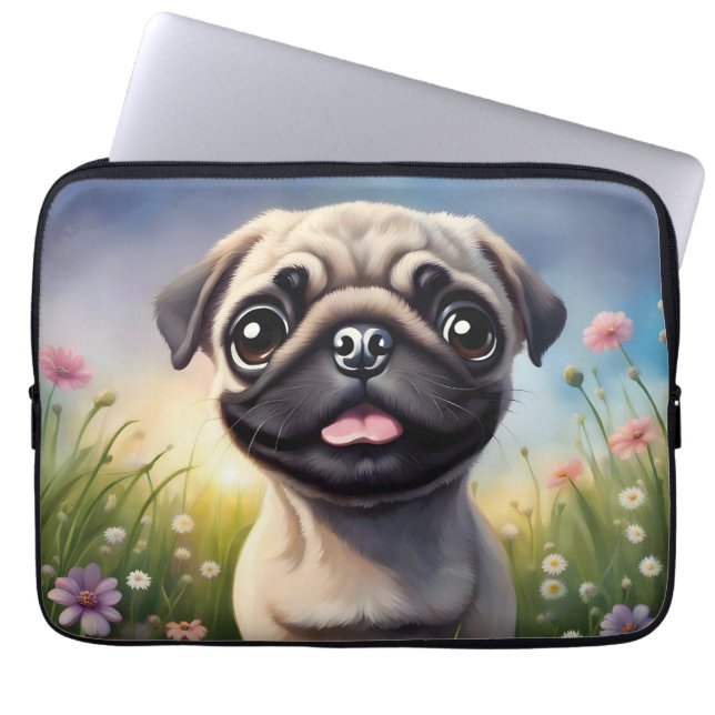 Capa Para Notebook Pug Flowers (Frente)