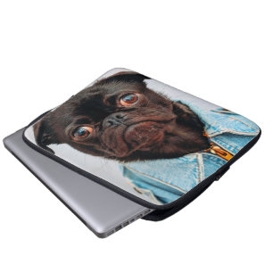 Capa Para Notebook Pug in Denim Jackey Cachorro Adorável