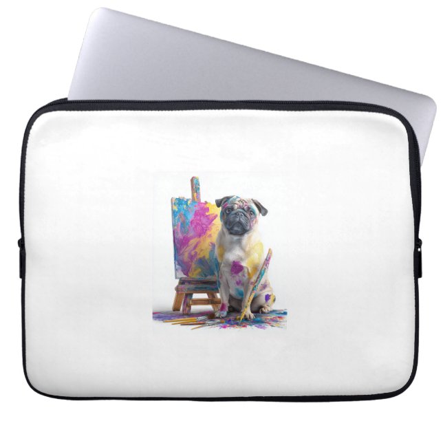 Capa Para Notebook Pug Pintor � Cão de Arte Abstrata (Frente)