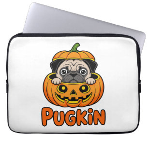Capa Para Notebook Pugkin de Halloween, Cachorro Pug Abóbora