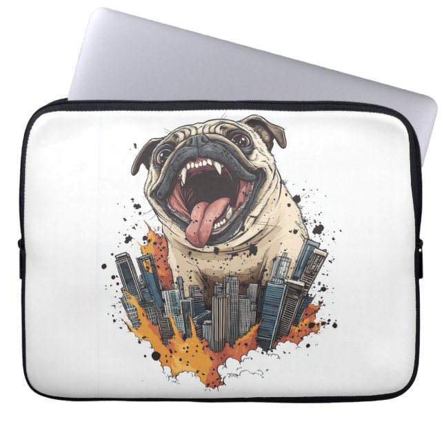 Capa Para Notebook Pugzilla Ataca � Cão Monstro Engraçado (Frente)