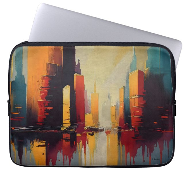 Capa Para Notebook Pulso Urbano – Cidade Abstrata em Ritmo Vertical (Frente)