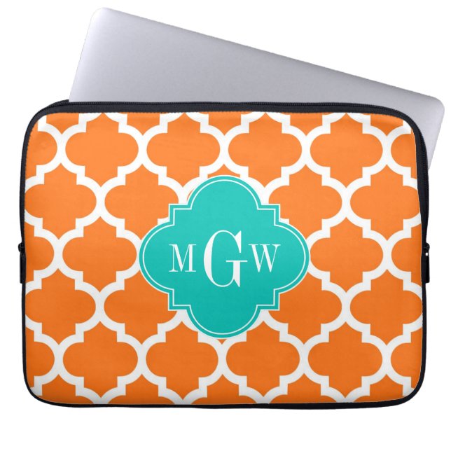 Capa Para Notebook Pumpkin White Marroquino #5 Teal 3 Monograma Inici (Frente)