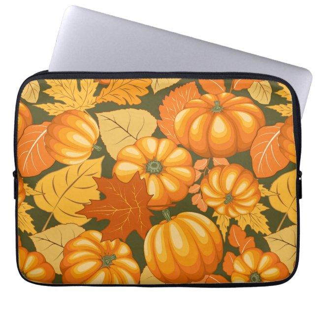 Capa Para Notebook Pumpkins Patterno do Halloween em Fall Season (Frente)
