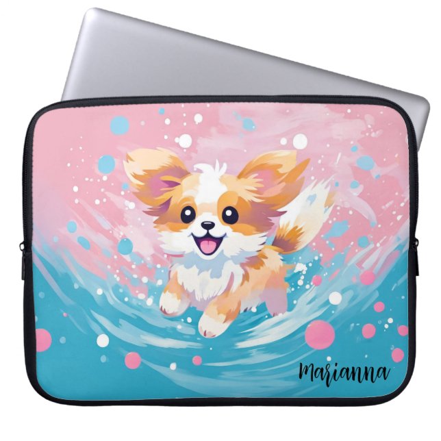 Capa Para Notebook Pup de Papillon Reproduzido: Lixo de Rosa e Azul (Frente)
