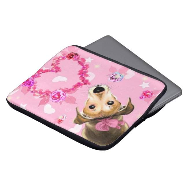 Capa Para Notebook Puppy com fita rosa - Amor (Frente Topo)