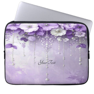 Capa Para Notebook Purple Flowers with Dangling Pearls Laptop Sleeve
