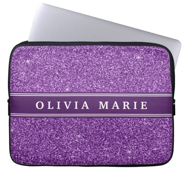 Capa Para Notebook Purple Glitter (faux) Personalized Name (Frente)