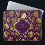 Capa Para Notebook Púrpura E Dourada Metálica<br><div class="desc">Púrpura escura elegante e padrão floral de ouro metálico. Está disponível em outros produtos.</div>