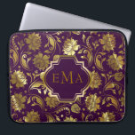 Capa Para Notebook Púrpura E Dourada Metálica<br><div class="desc">Púrpura escura elegante e padrão floral de ouro metálico. Está disponível em outros produtos.</div>