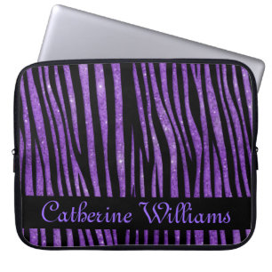 Capa Para Notebook Púrpura e Zebra Negra Padrão de Pele na Glitter