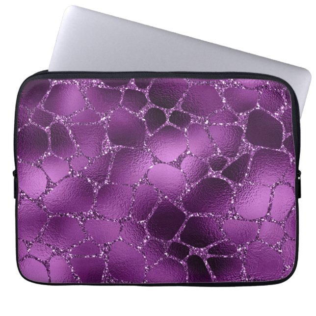 Capa Para Notebook Púrpura Glitter Girafa Glam Roxo Padrão (Frente)