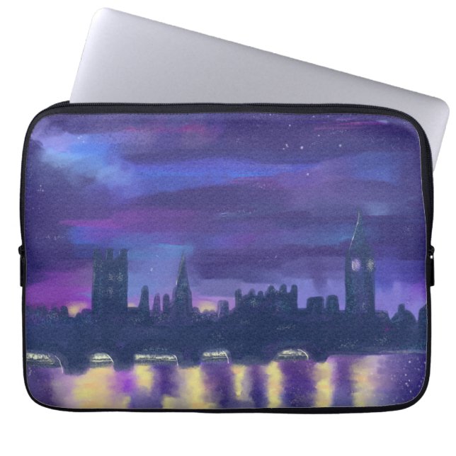 Capa Para Notebook Púrpura Sunset London Cityscape Moderna Pintura de (Frente)
