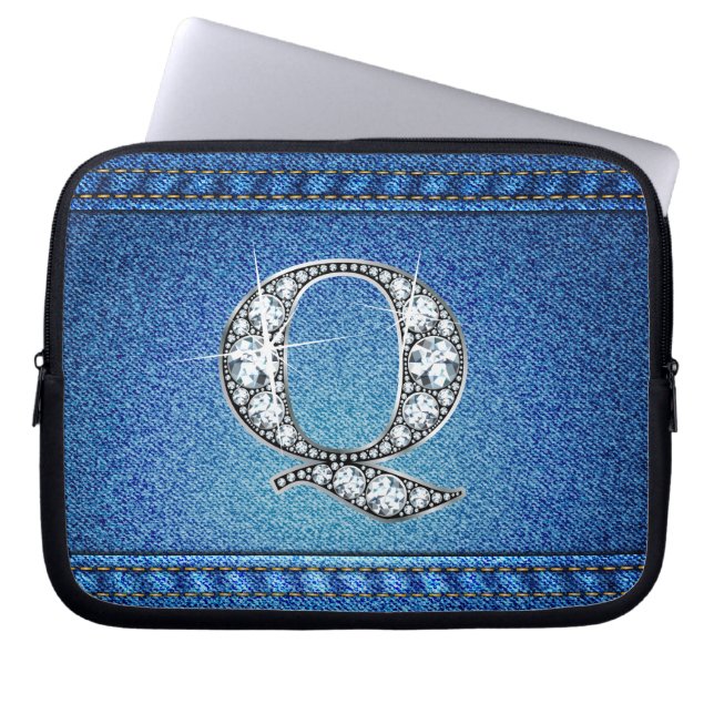 Capa Para Notebook Q "Diamond" Denim Stitting Eletrônicos Bag (Frente)