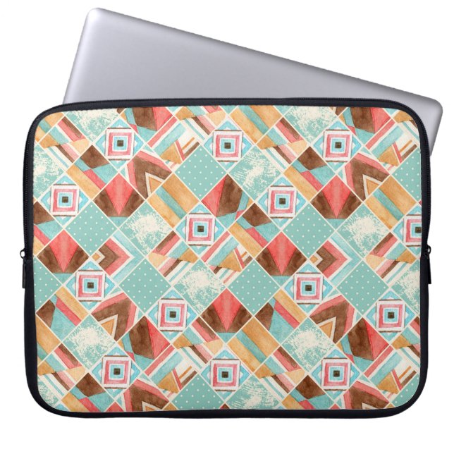 Capa Para Notebook Quadrado de aquarela, fundo geométrico de retalhos (Frente)
