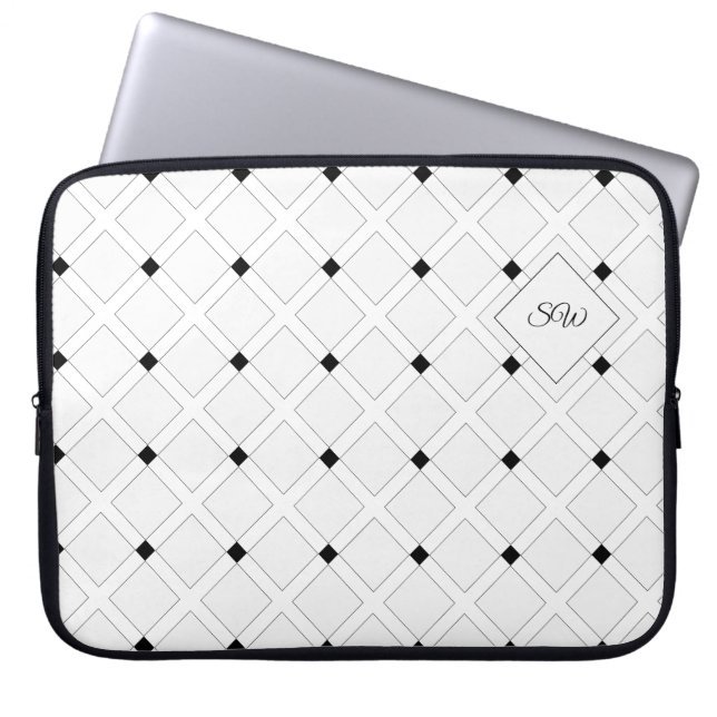 Capa Para Notebook Quadrados Art Déco Preto e Branco com Monograma (Frente)
