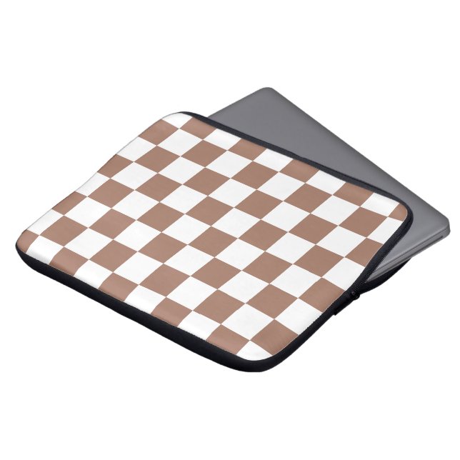 Capa Para Notebook Quadrados xadrez marrom mocha branco geométrico re (Frente Topo)