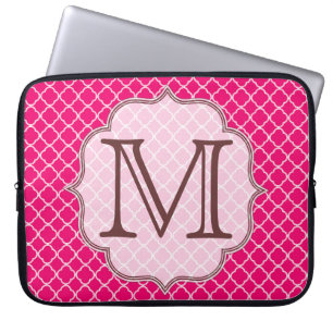 Capa Para Notebook Quadrícula Rosa Quente Monograma, Laptop de 15"