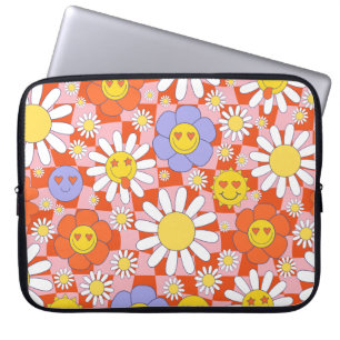Capa Para Notebook Quadro de controlo do Groovy Daisy Floral, Y2K 90s