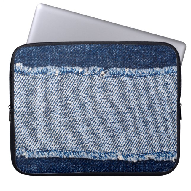 Capa Para Notebook Quadro de jeans azuis com borda denim. (Frente)