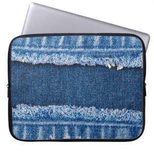 Capa Para Notebook Quadro de Tecido Denim Com Dois Tons Branqueados