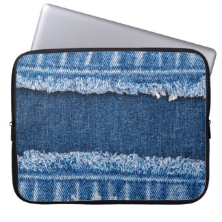Capa Para Notebook Quadro de Tecido Denim Com Dois Tons Branqueados