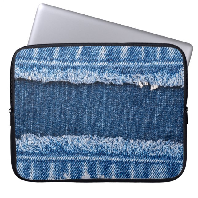 Capa Para Notebook Quadro de Tecido Denim Com Dois Tons Branqueados (Frente)