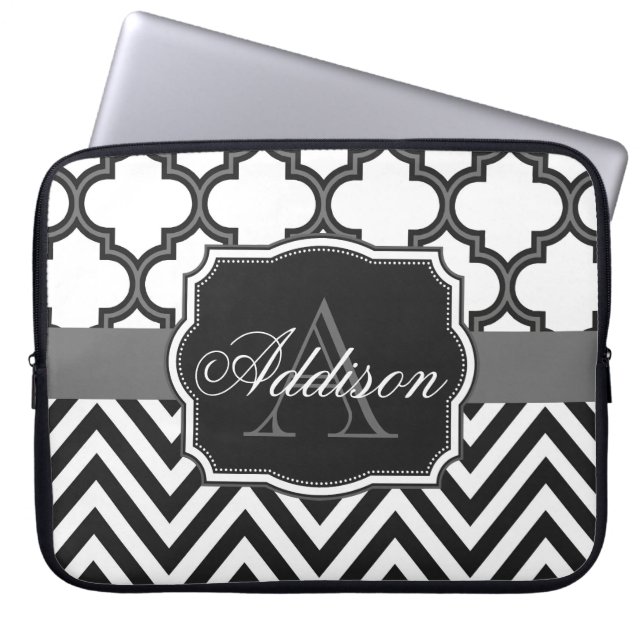 Capa Para Notebook Quatrefoil Chevron Monograma (Frente)