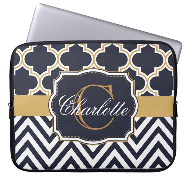 Capa Para Notebook Quatrefoil Chevron Monograma (Frente)
