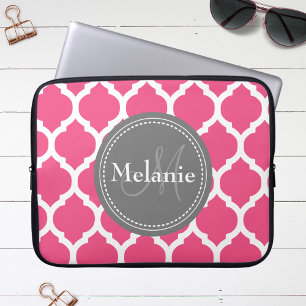 Capa Para Notebook Quatrefoil cor-de-rosa & cinzento brilhante
