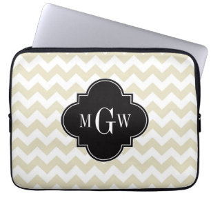 Capa Para Notebook Quatrefoil preto branco bege Quevron 3 Monograma