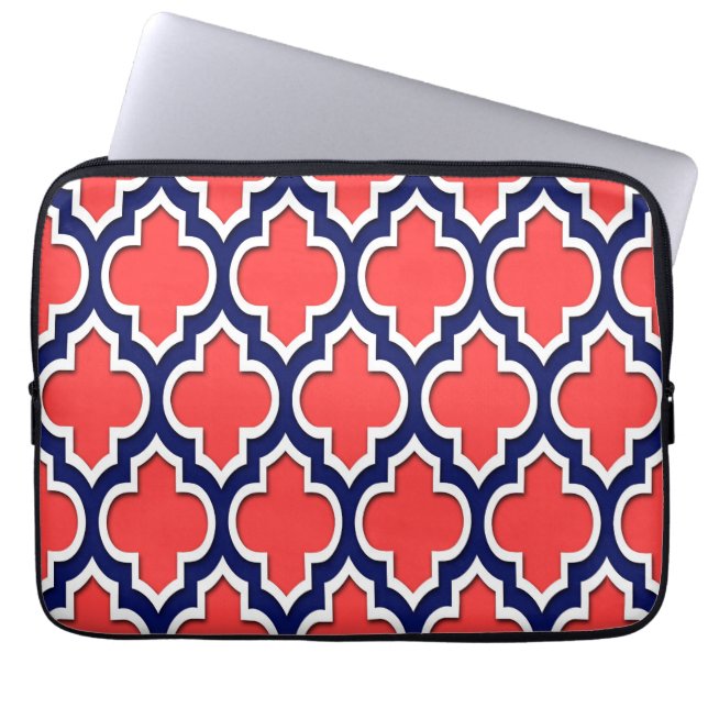 Capa Para Notebook Quatrefol Branco do Marinho Vermelho Coral Marroco (Frente)