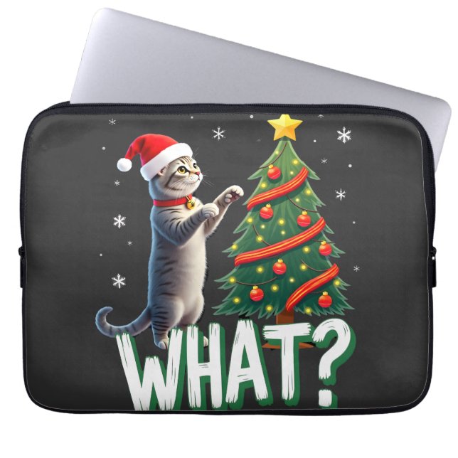 Capa Para Notebook Que Gato Engraçado Empurrando Árvore de Natal Sobr (Frente)
