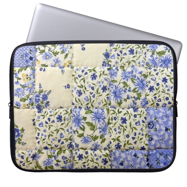 Capa Para Notebook Quilt Floral Azul Antiquado (Frente)