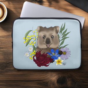 Capa Para Notebook Quokka Feliz Austrália Floral Azul